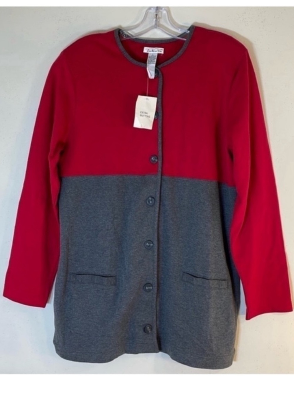 Talbots Red and Gray Button-Front Colorblock Jacket